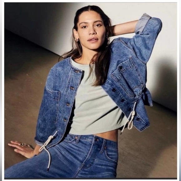 Madewell Claremont Drawstring Denim Jacker in Sz Large NWOT - Picture 9 of 11